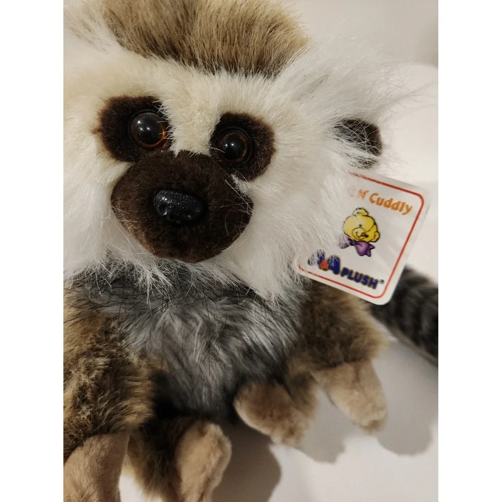 Vintage Lemur Plush Stuffed Animal Jungle Monkey Ring-tailed A&A Toy Grey Black‎